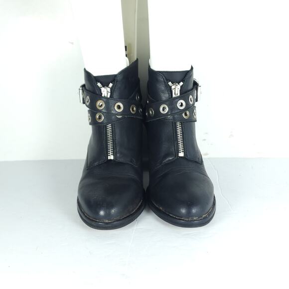 Office London Women’s US7,5 EU38 Black Leather Front Zip Studded Ankle Booties - Picture 3 of 16